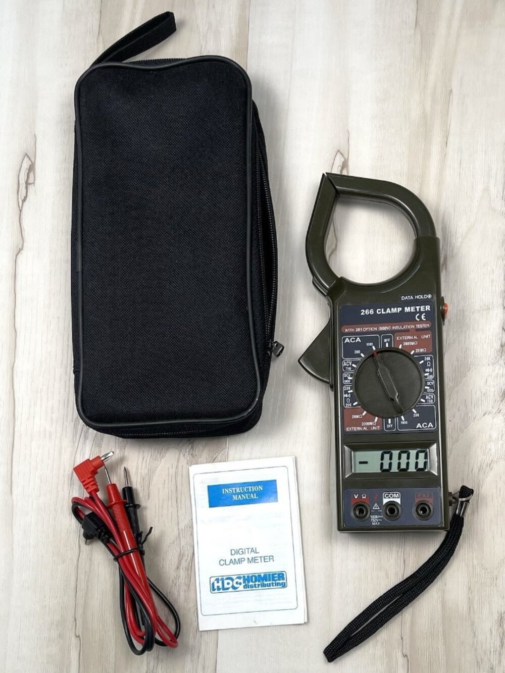 HDC Homier Distributing 266 Digital CLAMP METER w/ Leads Case Manual TESTED Work